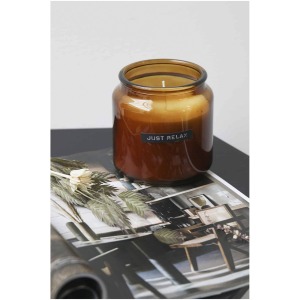 Bougie parfumée avec logo WELLmark Let' s Get Cozy de 650 g - parfum bois de cèdre