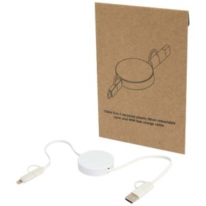 Câble publicitaire rétractable 5 en 1 Citala en plastique recyclé de 90 cm pour la synchronisation des données et la charge rapide de 40