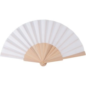 Éventail en bois personnalisable et en rPET dans une boîte cadeau kraft Rosanne