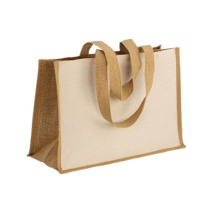 Tote-bag avec soufflet en coton 280g/m², détails en toile de jute, anses longues