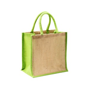 Mini tote bag personnalisé en toile de jute avec anses et inserts colorés