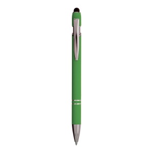 Stylo à bille promotionnel en aluminium caoutchouté avec gomme pour écran tactile et clip en métal