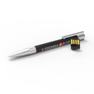 Stylo USB personnalisé Stockholm Noir, encre bleue, 32 GB Premium