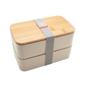 Bento personnalisable 'Nagano', blanc, avec couvercle en bambou