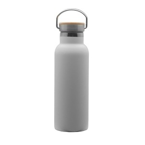 Bouteille personnalisée isotherme 'Arima', noire, bouchon bambou, 500ml