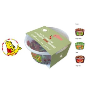 Boîtes rondes HARIBO avec banderole en carton