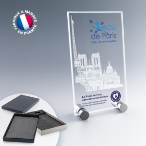 Plaque publicitaire de verre 6x15x9cm