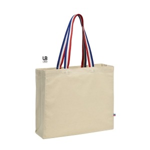 Tote bag personnalisable 180g/m² coton anses bleu/blanc/rouge avec soufflets