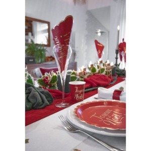 SERVIETTES FESTONNEES 33X33CM ROUGES ET OR JOYEUX NOEL X 16