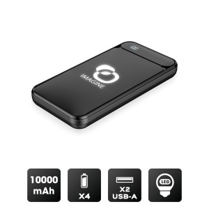 Batterie de secours personnalisable ultra slim rétro-éclairée 10 000mAh noire