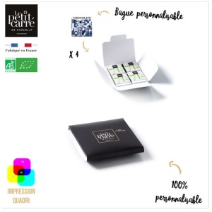 Carte 4 carrés bio avec bagues personnalisables - Impression recto-verso