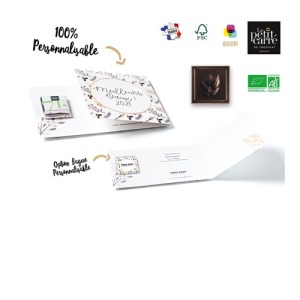 Carte de voeux Carré de chocolat 4g Bio avec bague personnalisable