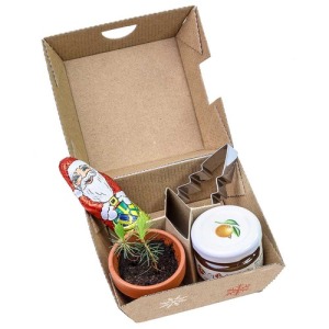 Coffret cadeau de Noël - Pots en argile, Père Noël en chocolat, moules pour sapin de Noël personnalisé et un verre de confiture d'orange