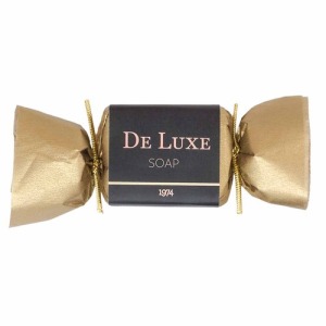 Mini savon avec logo - Vanille, sous papier doré - Deluxe Gold