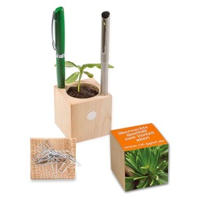 Pot cube bois de bureau de Noël - Epicéa personnalisé - Epicéa