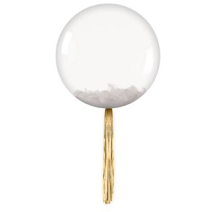 Bubble ballon 40cm avec plumes blanches tassel 45cm foil Or