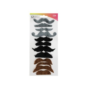 Set 12 moustaches adhésives noire/grise/marron