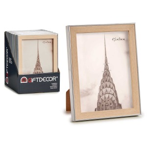cadre photo avec logo argenté couleur bois 15x20cm