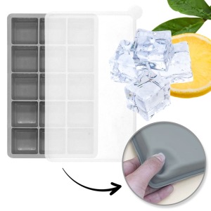 Bacs à glaçons e avec logo en silicone 15 cubes, gris