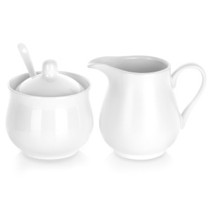 Sucrier personnalisable et crémier, porcelaine blanche, 3 pièces