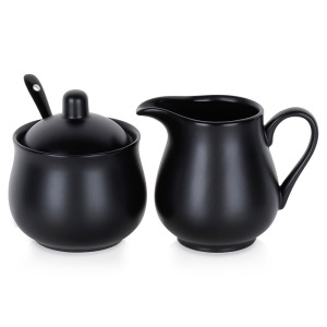 Sucrier personnalisé et crémier, porcelaine noire, 3 pièces