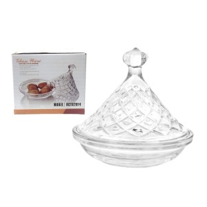 Sucrier, récipient en verre à motif losanges, 12,5