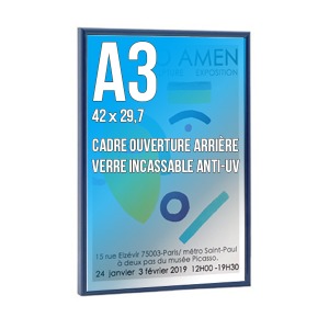 Cadre publicitaire déco A3 couleur bleu