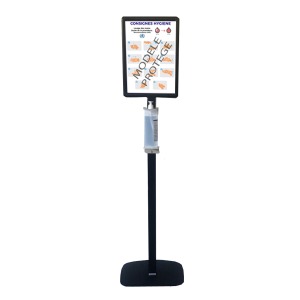 Poteau SF Distributeur Flacons Gel + cadre A3 Noir mat
