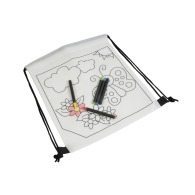 Set de 5 crayons de couleurs à la cire de forme cylindrique, dans un mini sac à dos en TNT