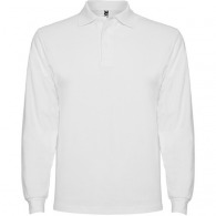 Polo personnalisable manches longues, col et poignets en côte 1x1, Patte de boutonnage 3 boutons ton sur ton ESTRELLA L/S (Blanc, Tailles enfants)