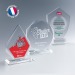 Trophée plaque biseautée sur socle, bloc de verre presse-papier avec gravure 3D publicitaire