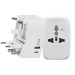 Adaptateur universel de voyage avec sorties USB-C et USB-A - Blanc, prise électrique universelle et adaptateur universel de voyage publicitaire