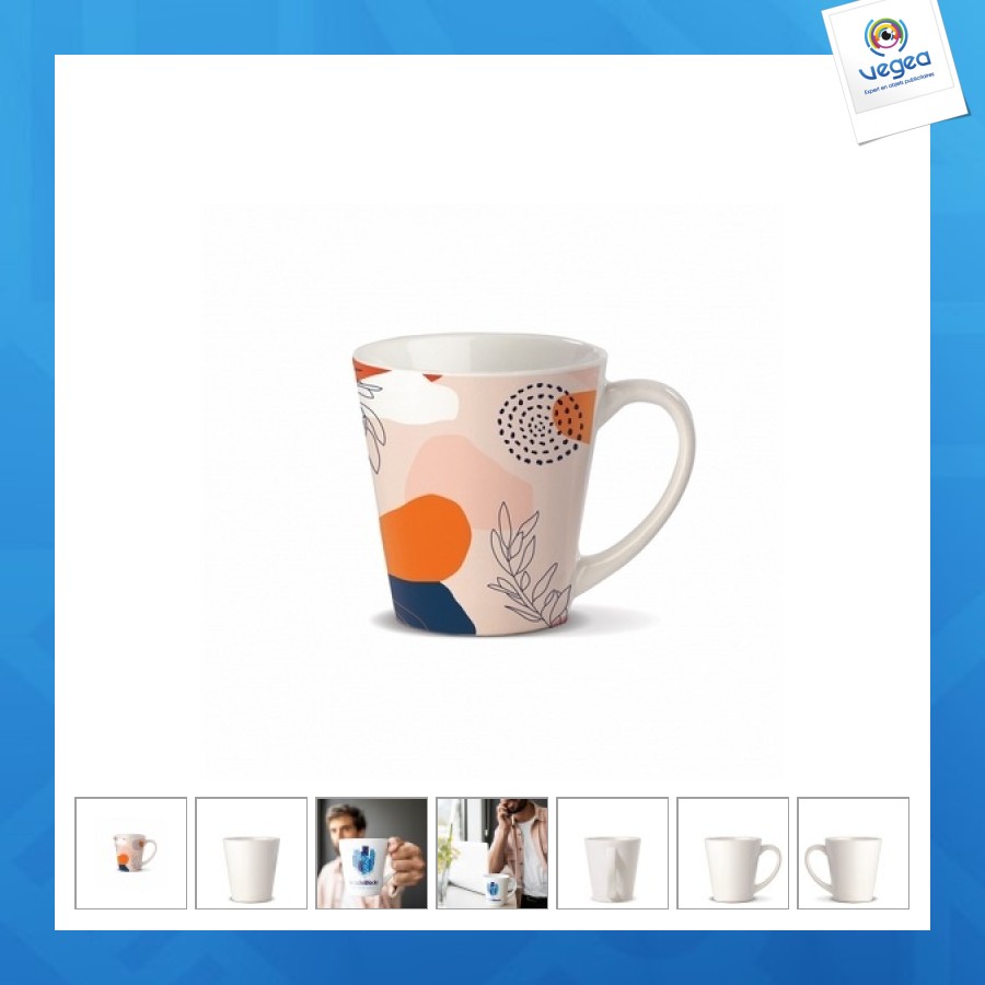 Mug promotionnel céramique évasé avec impression photo en sublimation