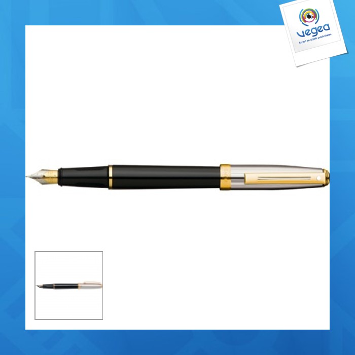 Stylo plume personnalisé prelude - noir/doré/chromé
