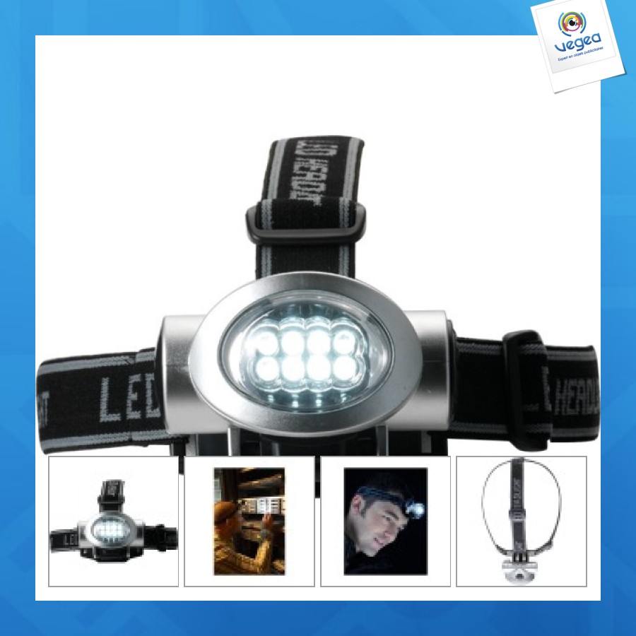 Lampe frontale publicitaire 8 leds
