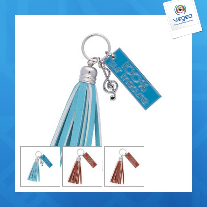 Porte-clés pompon avec logo simili cuir