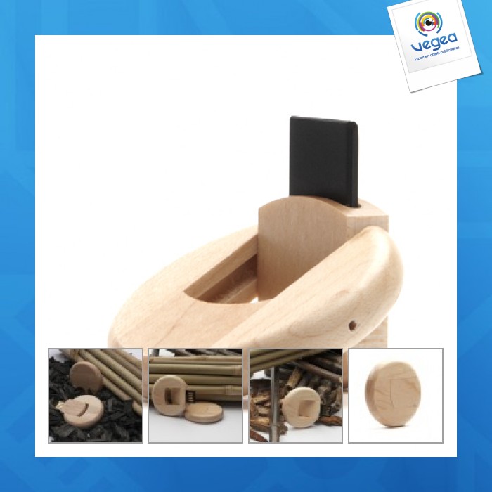 Clé usb ronde personnalisable en bois