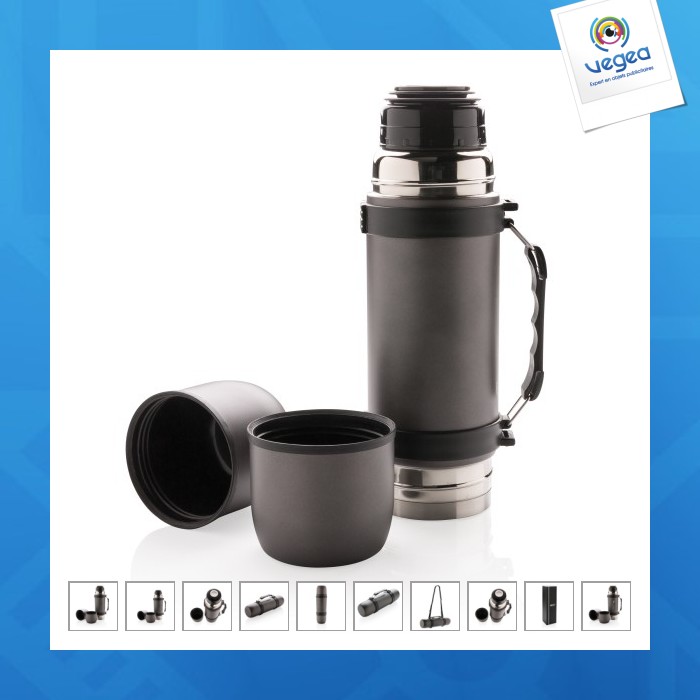 Bouteille isotherme publicitaire avec 2 tasses swiss peak