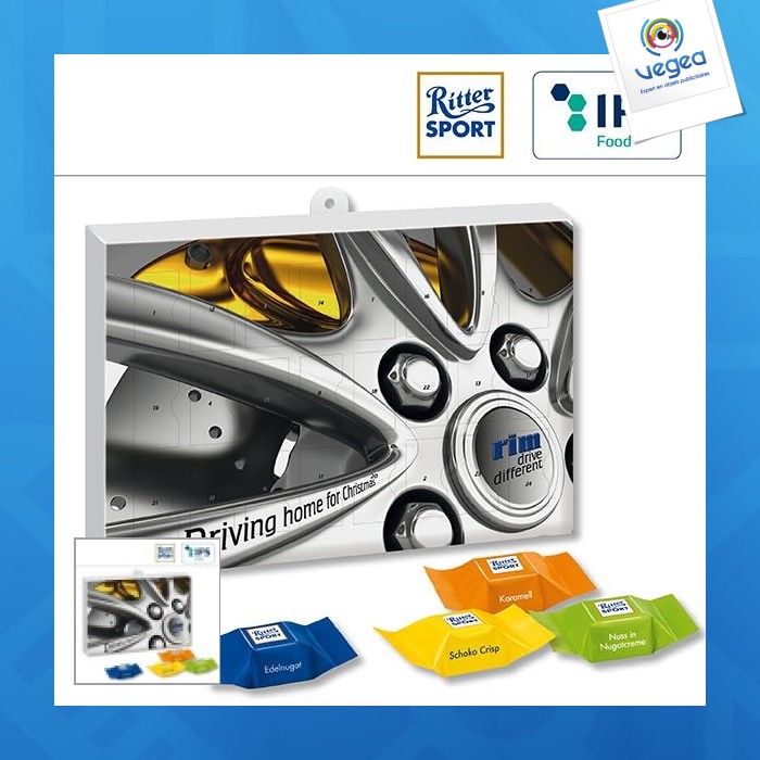 Calendrier de l'avent publicitaire premium avec chocolat ritter sport 34x23cm