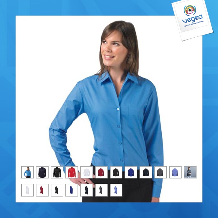 Popeline polyester/coton. facile dentretien, repassage minimum. 7 boutons ton sur ton.