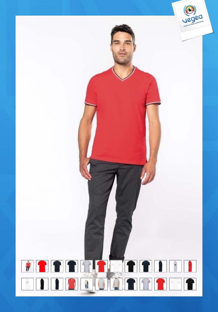 T-shirt col v personnalisable en maille piquée