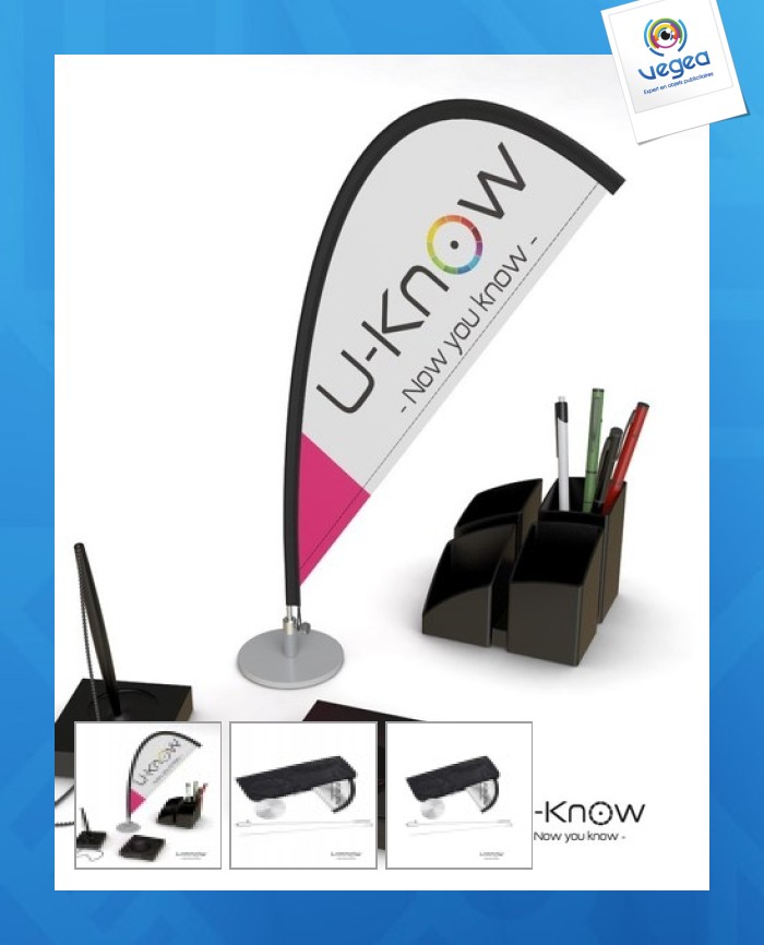 Drapeau de table personnalisable avec support rond alu