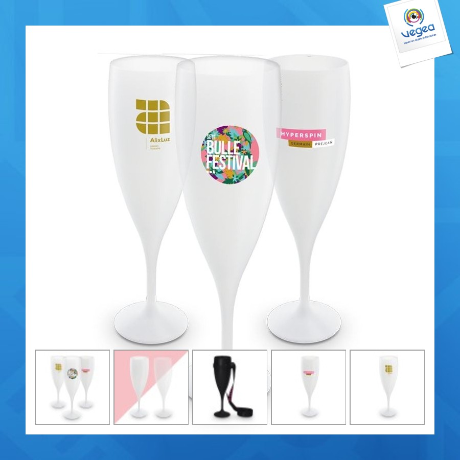 Flûte à champagne promotionnelle plastique réutilisable 14cl ras bord