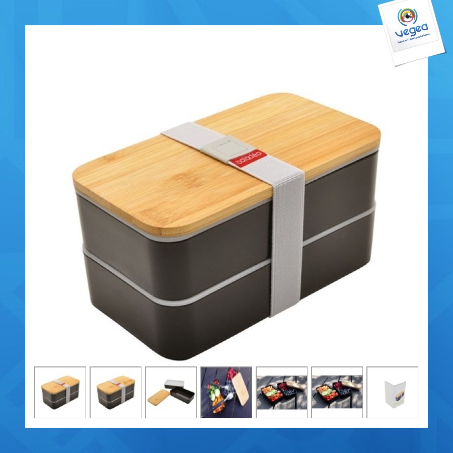 Bento personnalisable 'nagano', noir, avec couvercle en bambou