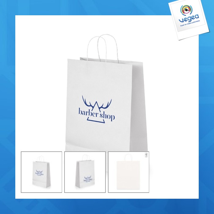 Sac en papier kraft personnalisable blanc 32x39x11cm
