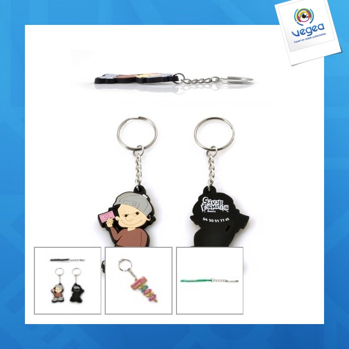 Porte-clés pvc personnalisé souple 2d fond plat