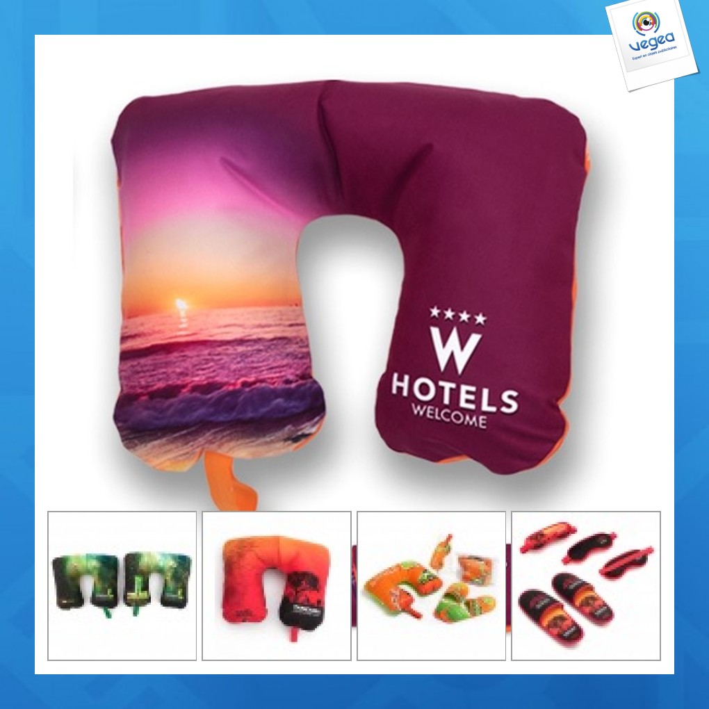 Coussin de voyage publicitaire microfibre quadri
