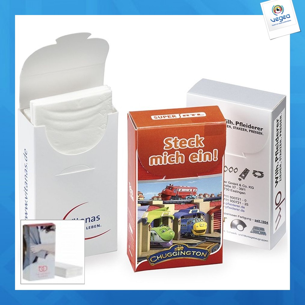 Paquet de mouchoirs promotionnel individuels en pochette carton
