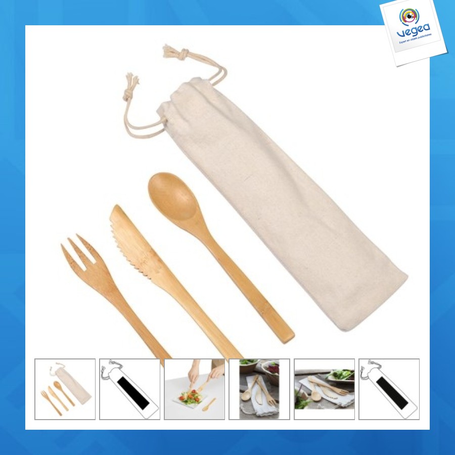 Ensemble de 3 couverts personnalisée en bambou