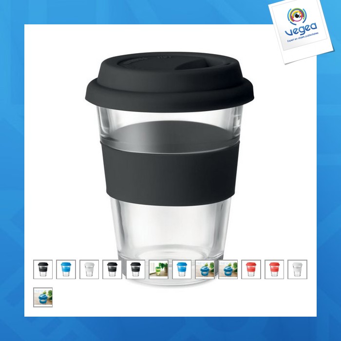 Mug personnalisé en verre 350ml couvercle silicone